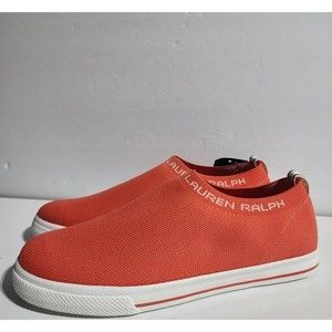 New Ralph Lauren Jordyn Sneaker Slip On Tennis Shoe Coral Pink Orange Womens 8.5